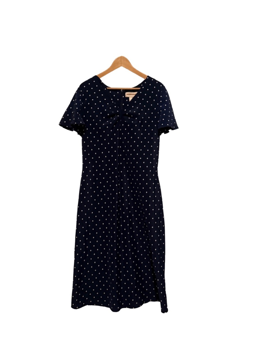 Vintage Expressions Navy Midi Dress with White Polka Dots size 6-8